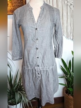 612. Massimo Dutti Gray Linen Pleated Mini Shirt Dress - EU 38-US 6